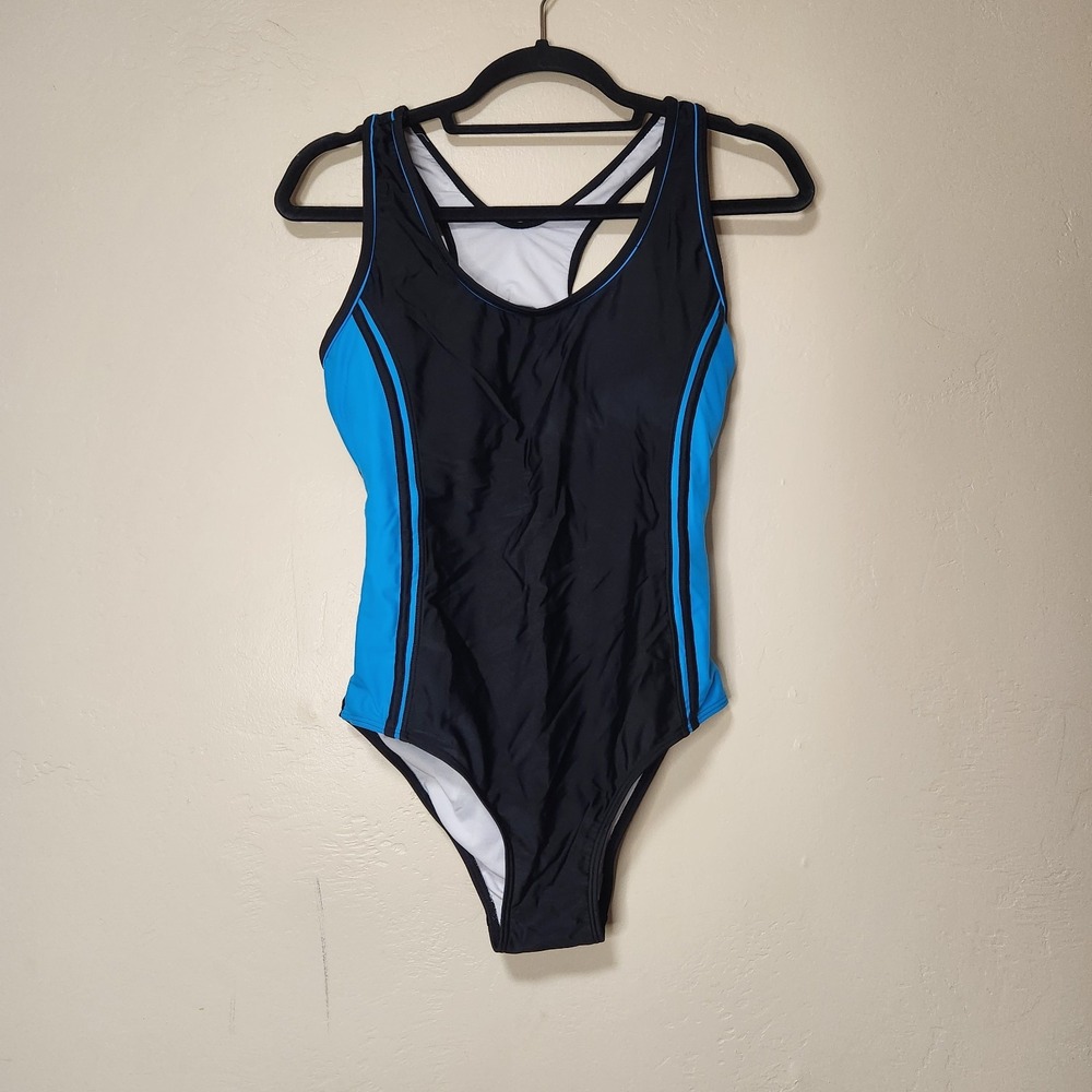 Uhnice Womens One Piece Swimsuit Size Large Blue and Black‎